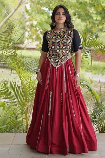 Mirror Work Lehenga Choli with Embroidered Blouse free size stitched