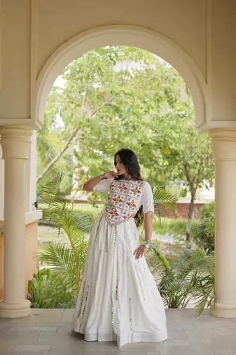 Mirror Work Lehenga Choli with Embroidered Blouse free size stitched