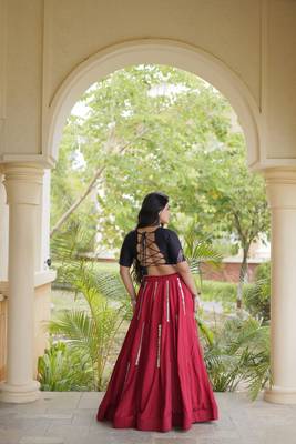 Mirror Work Lehenga Choli with Embroidered Blouse free size stitched 2