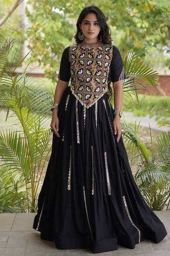 Mirror Work Lehenga Choli with Embroidered Blouse free size stitched