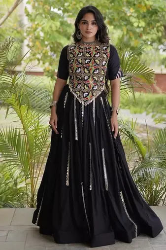 Mirror Work Lehenga Choli with Embroidered Blouse free size stitched