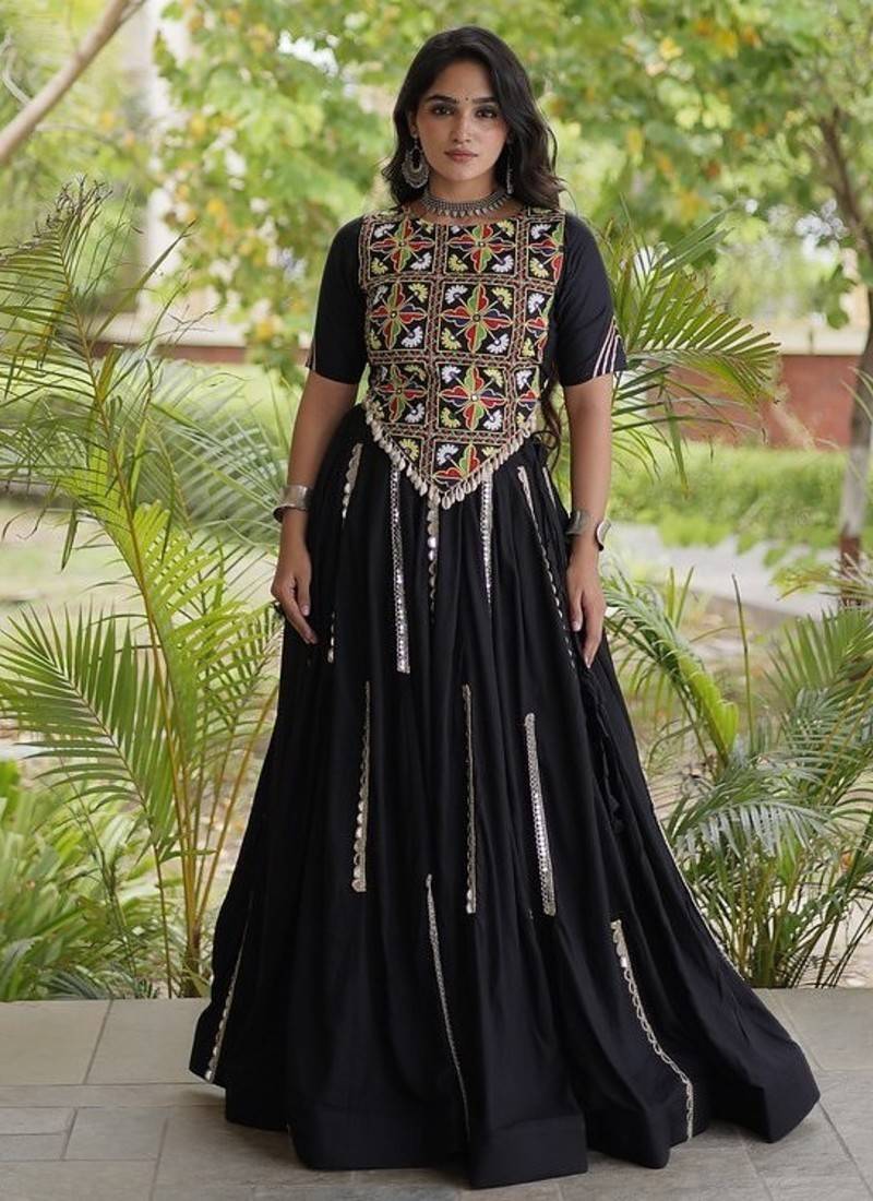 Mirror Work Lehenga Choli with Embroidered Blouse free size stitched