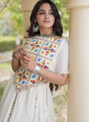 Mirror Work Lehenga Choli with Embroidered Blouse free size stitched 4