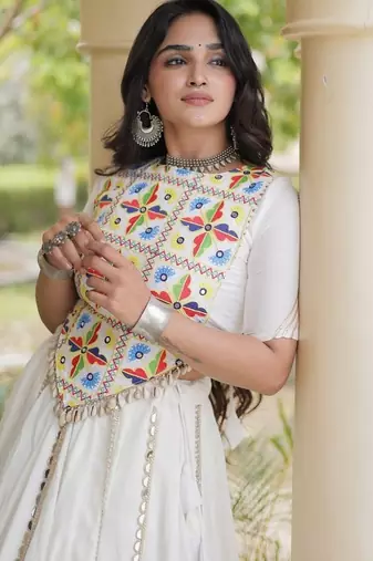 Mirror Work Lehenga Choli with Embroidered Blouse free size stitched