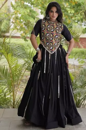 Mirror Work Lehenga Choli with Embroidered Blouse free size stitched