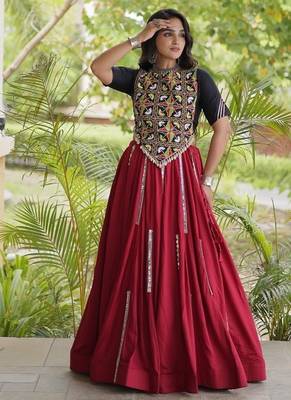 Mirror Work Lehenga Choli with Embroidered Blouse free size stitched 3
