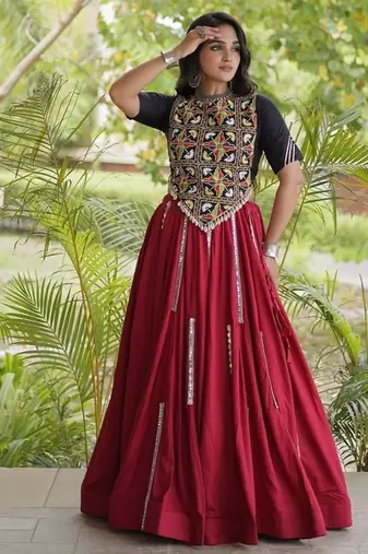 Mirror Work Lehenga Choli with Embroidered Blouse free size stitched