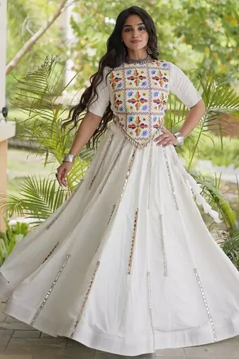 Mirror Work Lehenga Choli with Embroidered Blouse free size stitched