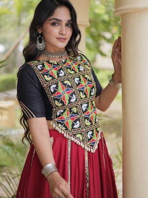 Mirror Work Lehenga Choli with Embroidered Blouse free size stitched 4