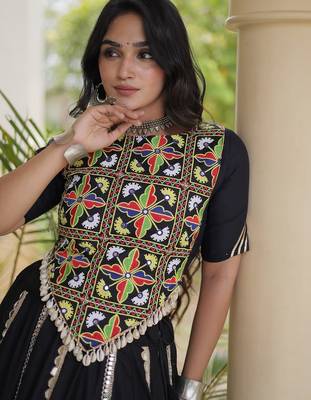 Mirror Work Lehenga Choli with Embroidered Blouse free size stitched 4