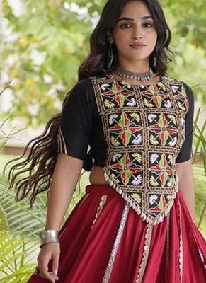 Mirror Work Lehenga Choli with Embroidered Blouse free size stitched 5