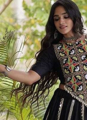 Mirror Work Lehenga Choli with Embroidered Blouse free size stitched 5