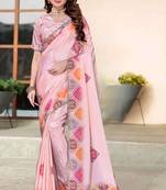 peach color digital printed silk blend saree for women