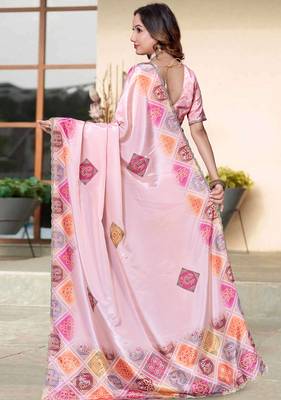 peach color digital printed silk blend saree for women 3