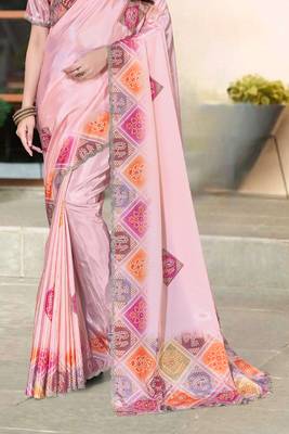 peach color digital printed silk blend saree for women 5