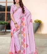 pink color digital printed silk blend saree for women