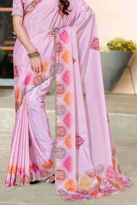 pink color digital printed silk blend saree for women 5