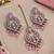 Baby pink mehandi-plated agate stone necklace set with earrings & maang tikka