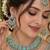 Pista mehandi-plated agate stone necklace set with earrings & maang tikka