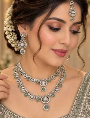 Pista mehandi-plated kundan agate stone & kundan necklace set with earrings 1