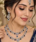 Blue mehandi-plated kundan agate stone & kundan necklace set with earrings