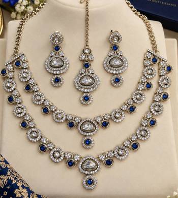Blue mehandi-plated kundan agate stone & kundan necklace set with earrings 2