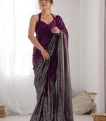 Embellished sequinned  heavy work georgette saree with unstitched blouse