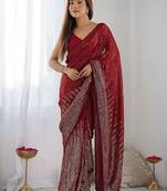 Embellished sequinned  heavy work georgette saree with unstitched blouse
