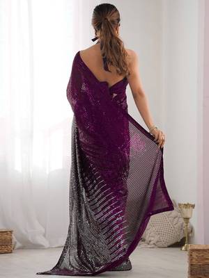 Embellished sequinned  heavy work georgette saree with unstitched blouse 4