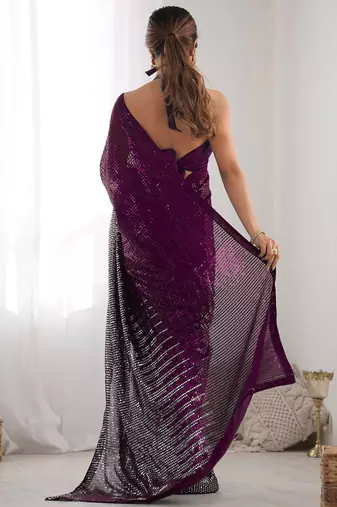 Embellished sequinned  heavy work georgette saree with unstitched blouse