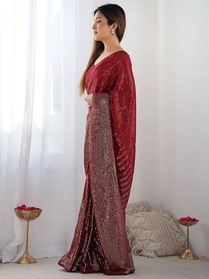 Embellished sequinned  heavy work georgette saree with unstitched blouse 5