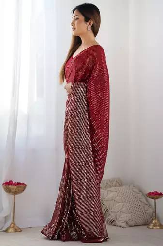 Embellished sequinned  heavy work georgette saree with unstitched blouse
