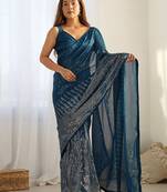 Embellished sequinned  heavy work georgette saree with unstitched blouse