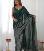 Embellished sequinned  heavy work georgette saree with unstitched blouse