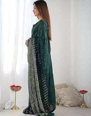 Embellished sequinned  heavy work georgette saree with unstitched blouse 3