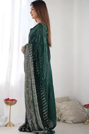 Embellished sequinned  heavy work georgette saree with unstitched blouse