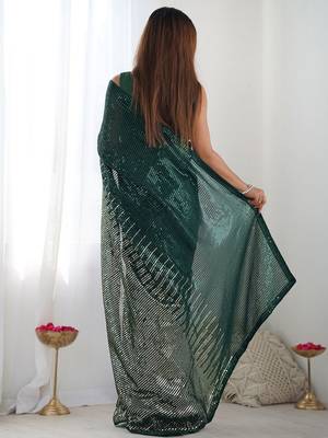 Embellished sequinned  heavy work georgette saree with unstitched blouse 4