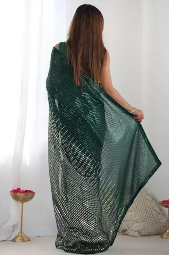 Embellished sequinned  heavy work georgette saree with unstitched blouse