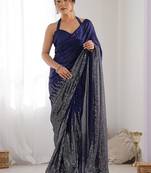 Embellished sequinned  heavy work georgette saree with unstitched blouse