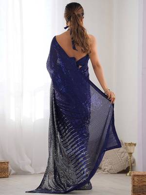 Embellished sequinned  heavy work georgette saree with unstitched blouse 4