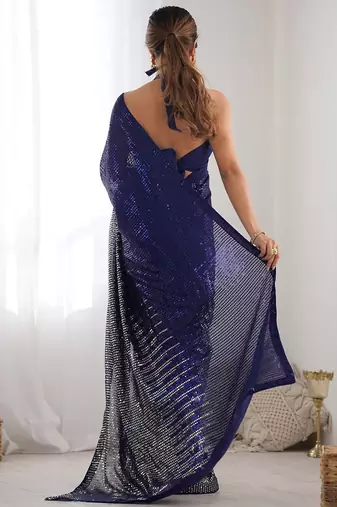Embellished sequinned  heavy work georgette saree with unstitched blouse