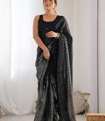 Embellished sequinned  heavy work georgette saree with unstitched blouse