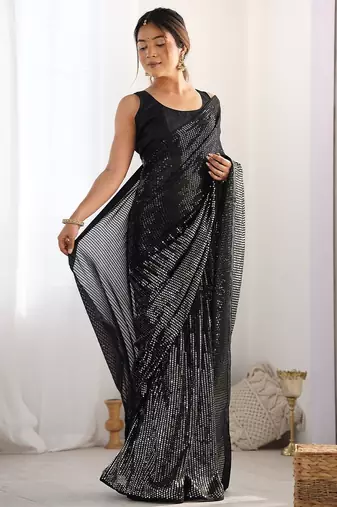 Embellished sequinned  heavy work georgette saree with unstitched blouse