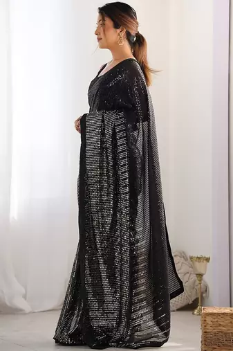 Embellished sequinned  heavy work georgette saree with unstitched blouse