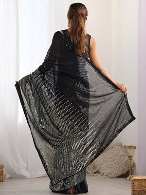 Embellished sequinned  heavy work georgette saree with unstitched blouse 5