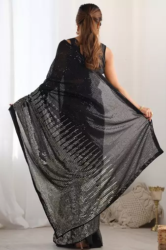 Embellished sequinned  heavy work georgette saree with unstitched blouse