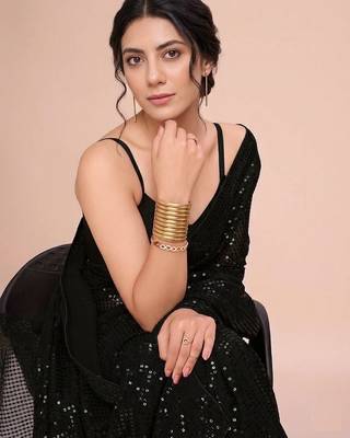 Embellished sequinned  heavy work georgette saree with unstitched blouse 2