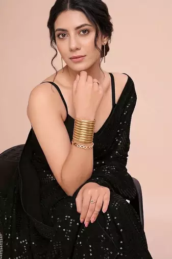 Embellished sequinned  heavy work georgette saree with unstitched blouse