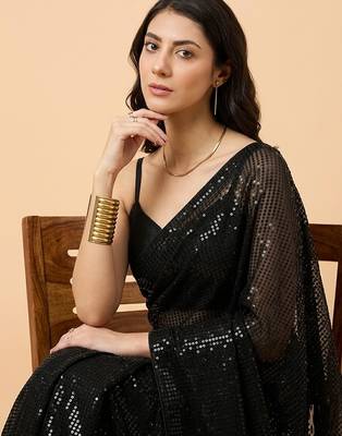 Embellished sequinned  heavy work georgette saree with unstitched blouse 3