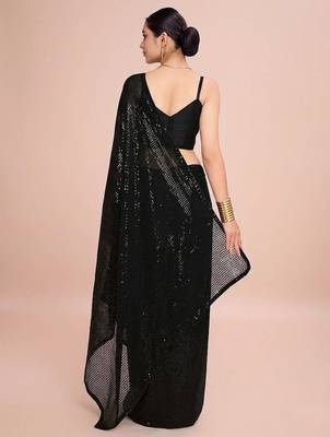 Embellished sequinned  heavy work georgette saree with unstitched blouse 4